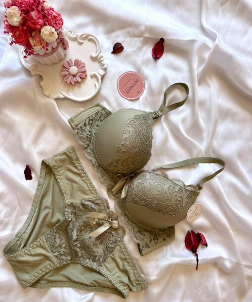 Soutien De Gorge Push UP et Culotte en Vert Pistache