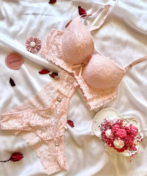 Soutien De Gorge et Culotte Dentelle en Nude