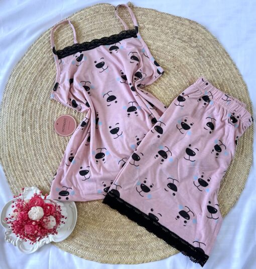 Pyjama Short Coton Rose & Noir – Image 1