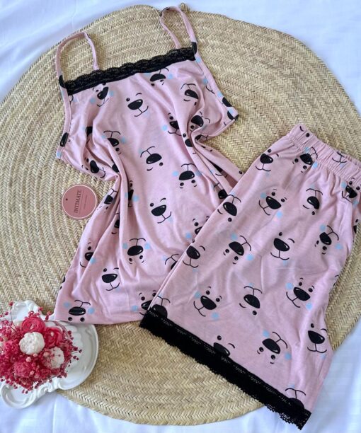 Pyjama Short Coton Rose & Noir