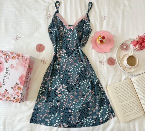 Pyjama Robe Bretelles en Coton Viscose Vert Bouteille – Image 1