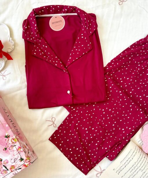 Pyjama Chemise Demi Manches Bambou Rouge