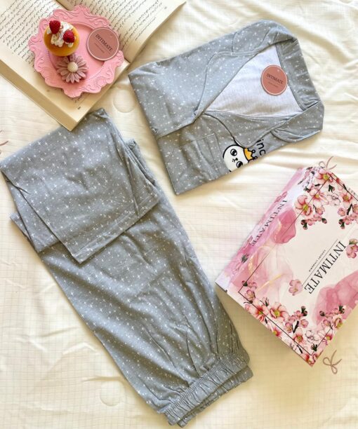 Pyjama Chemise Demi Manches Coton Gris