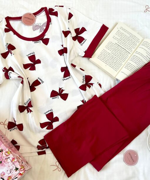 Pyjama Coton Rouge & Blanc Papillon