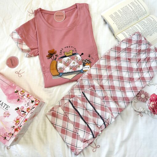 Pyjama Coton Rose Carreaux