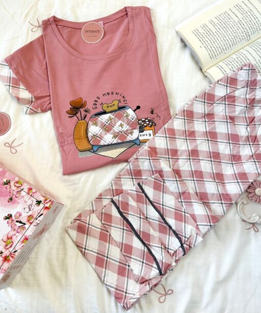 Pyjama Coton Rose Carreaux