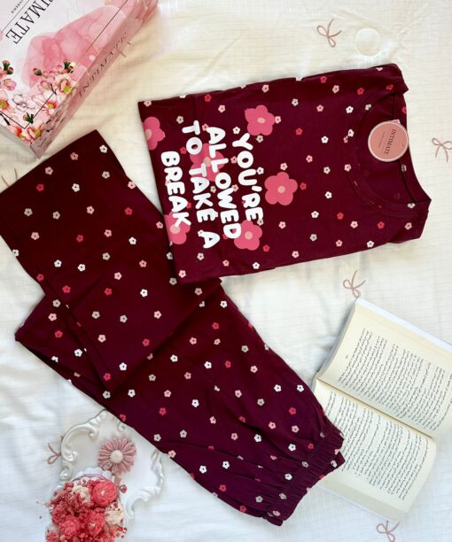 Pyjama Coton Rouge Bordeaux Pointillé