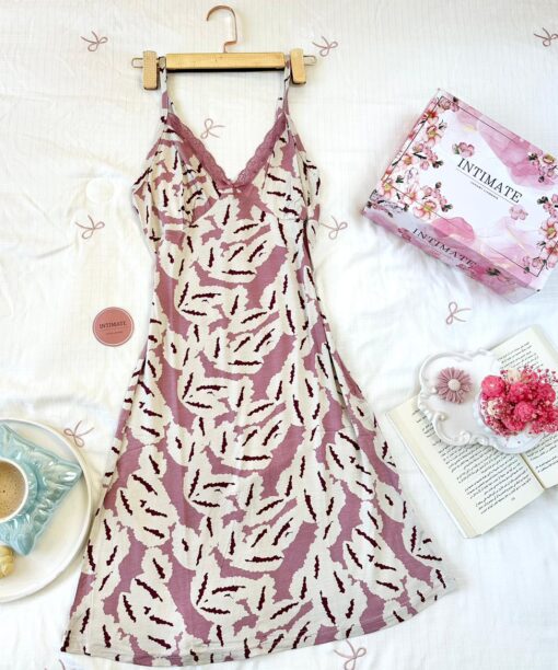 Pyjama Robe Bretelles en Coton Viscose Violet