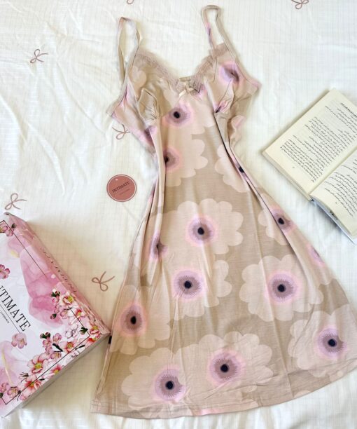 Pyjama Robe Bretelles en Coton Viscose Beige