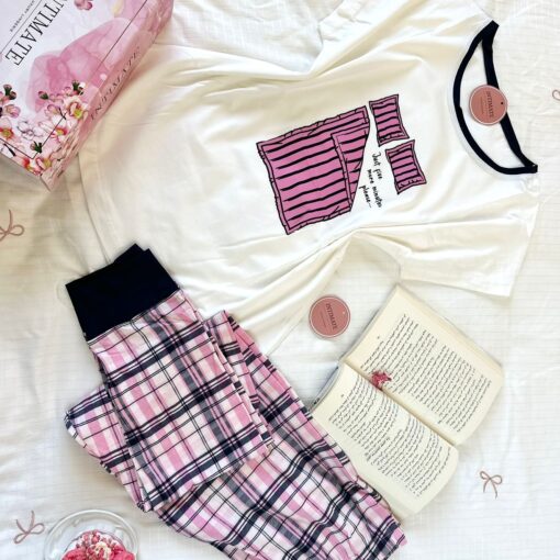 Pyjama Coton Rose & Blanc Carreaux