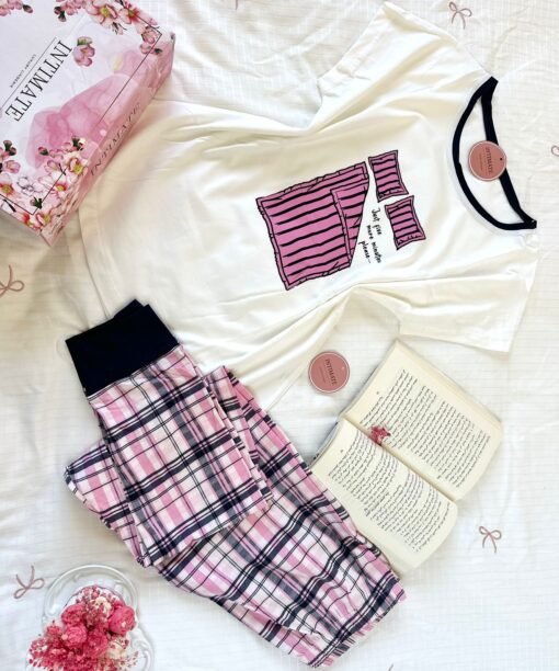Pyjama Coton Rose & Blanc Carreaux