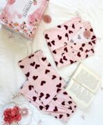 Pyjama Chemise Demi Manches Coton Rose Imprimé Cœurs