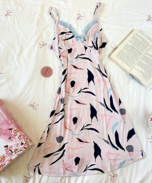 Pyjama Robe Bretelles en Coton Viscose Rose Bébé
