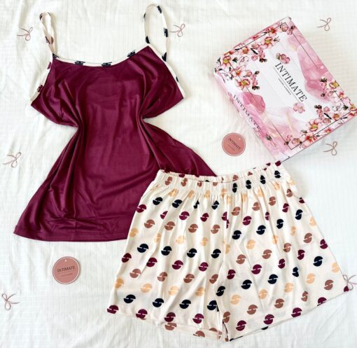 Pyjama Short Coton Rouge & Beige – Image 1