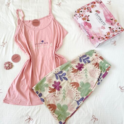 Pyjama Short Coton Rose Imprimé Fleurs