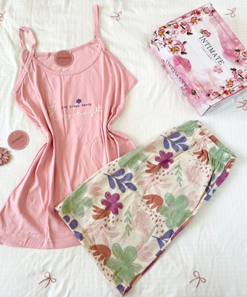 Pyjama Short Coton Rose Imprimé Fleurs