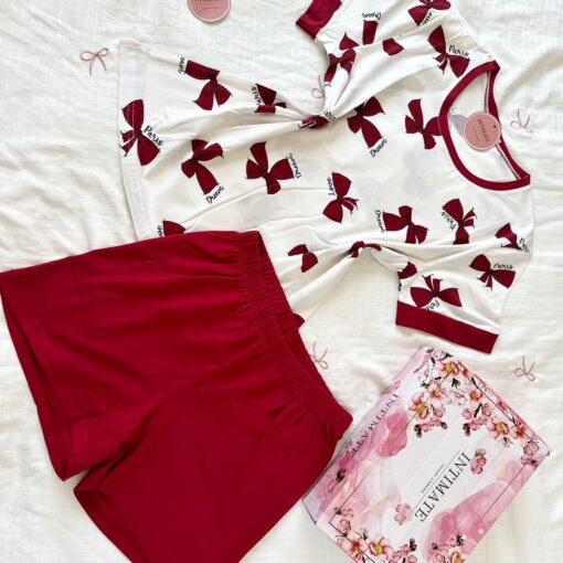 Pyjama Short Demi Manches Coton Rouge & Papillons