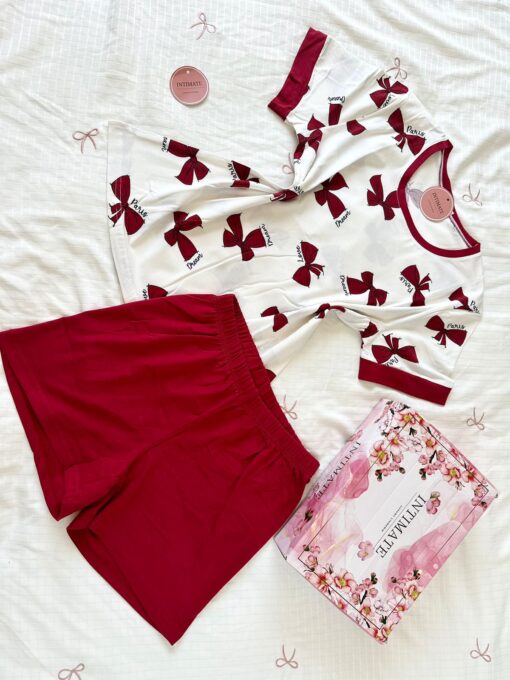 Pyjama Short Demi Manches Coton Rouge & Papillons – Image 1
