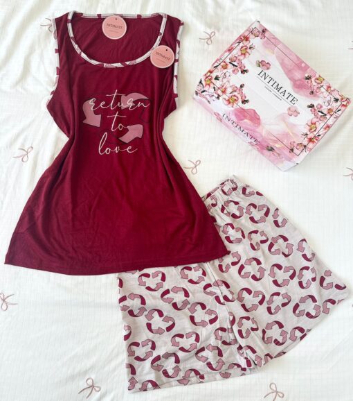 Pyjama Short Coton Rouge "Return To Love" – Image 1
