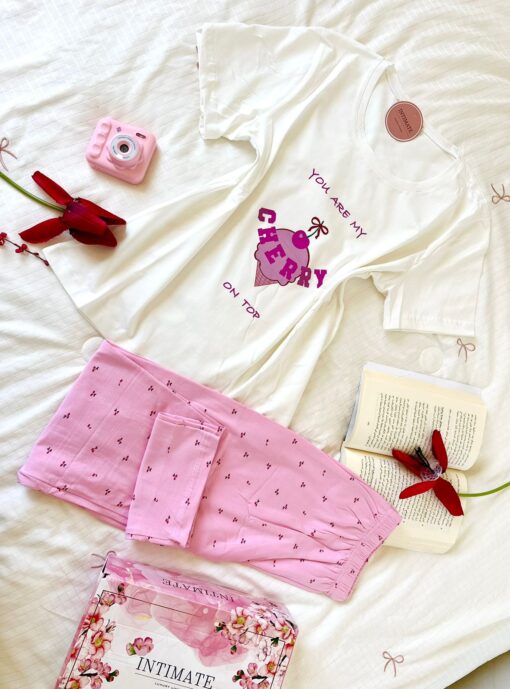Pyjama Coton Blanc & Rose "You Are My Cherry" – Image 1