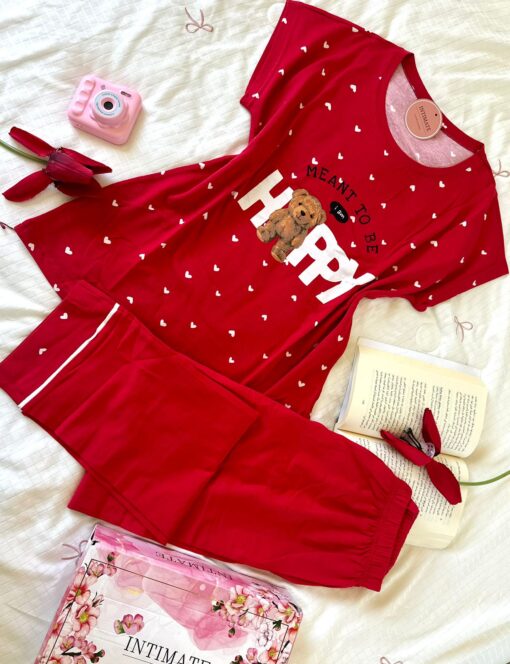 Pyjama Coton Rouge "Happy" – Image 1