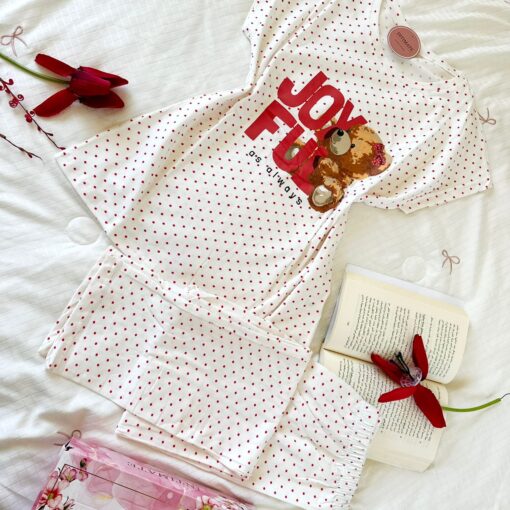 Pyjama Coton Blanc Pointillé Rouge "Joy Full"