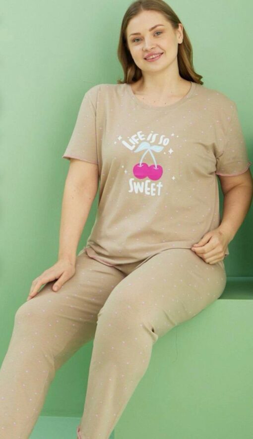 Pyjama Coton Beige "Life Is So Sweet" – Image 1