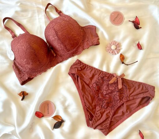 Soutien De Gorge et Culotte Dentelle Vieux Rose – Image 1
