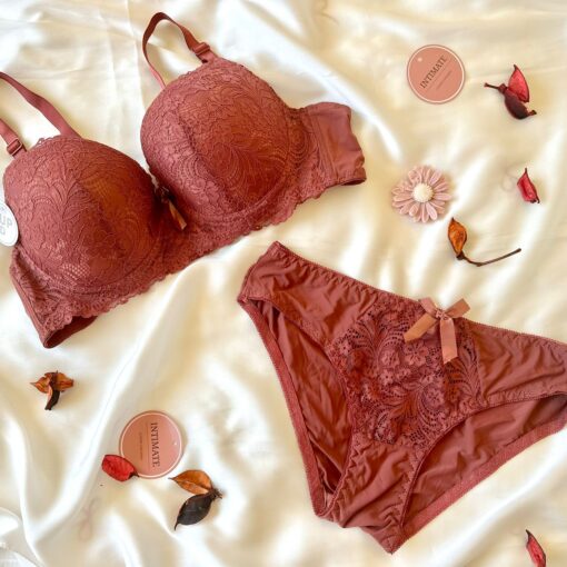 Soutien De Gorge et Culotte Dentelle Vieux Rose