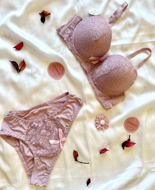 Soutien De Gorge et Culotte Dentelle Rose – Image 1
