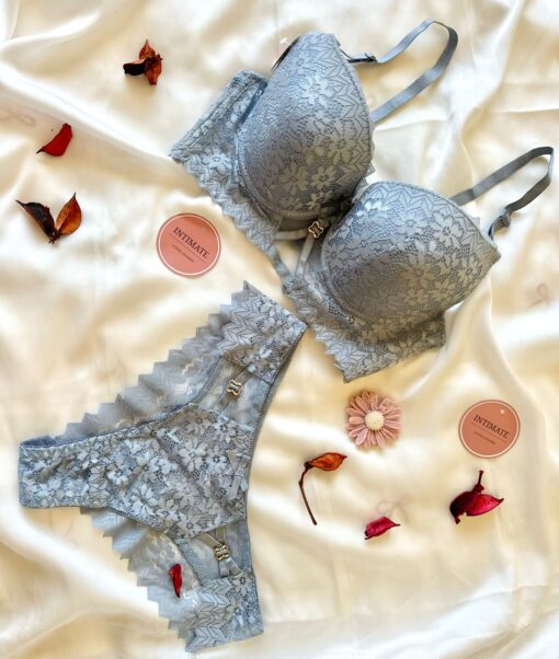 Soutien De Gorge et Culotte Dentelle Gris – Image 1
