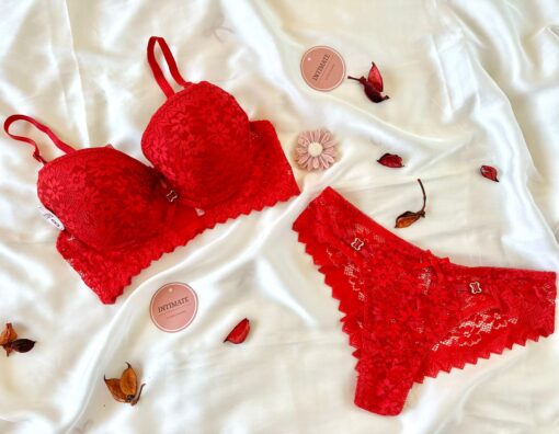 Soutien De Gorge et Culotte Dentelle Rouge – Image 1