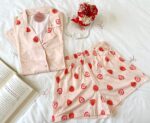 Pyjama Chemise et Short Coton Rose Imprimé Fraise