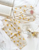 Pyjama Chemise Demi Manches Coton Jaune Imprimé Fleurs