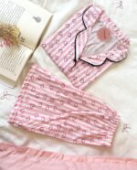Pyjama Chemise et Short Coton Rayé Rose Imprimé Cœurs