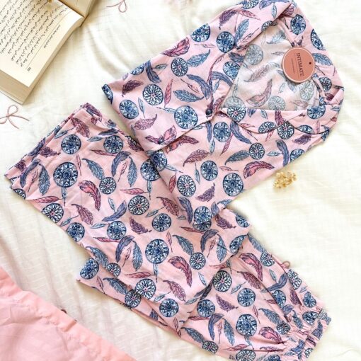 Pyjama Chemise Demi Manches Coton Violet  Imprimé