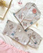 Pyjama Chemise Demi Manches Coton Beige Imprimé Chats
