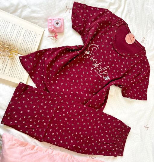 Pyjama Coton Pantacourt Rouge "Simple Less More" – Image 1
