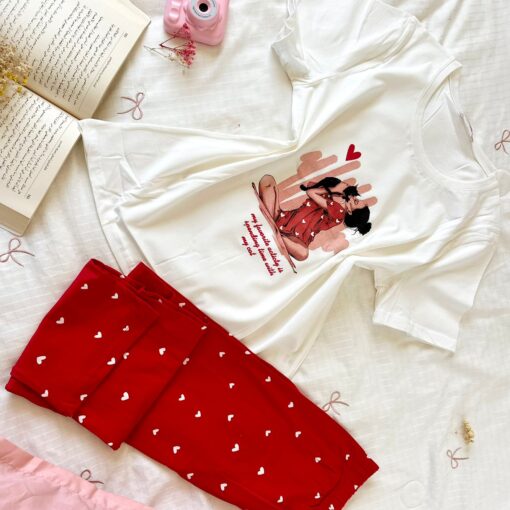 Pyjama Coton Rouge & Blanc Pointillé Cœurs