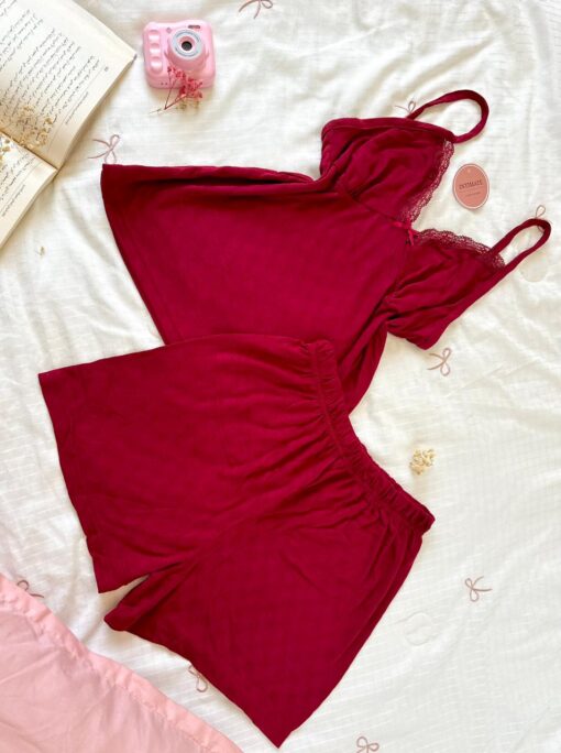 Pyjama Short Coton Rouge Bordeaux – Image 1