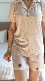 Pyjama Chemise et Short Coton Nude Pointillé – Image 2