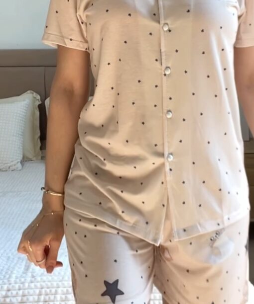 Pyjama Chemise et Short Coton Nude Pointillé
