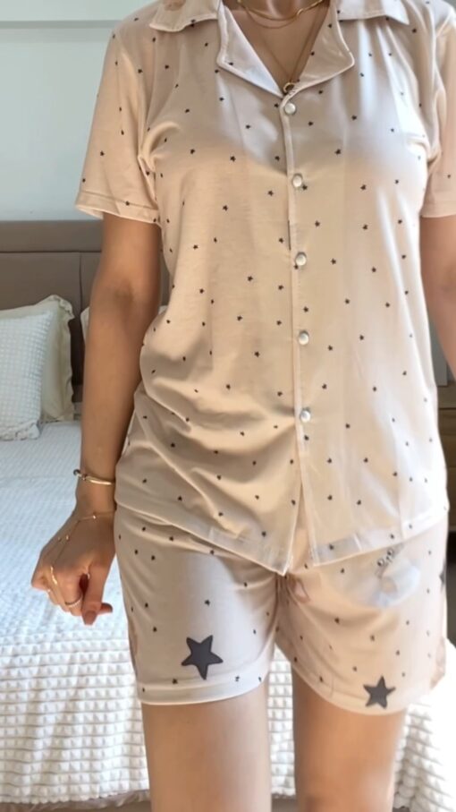 Pyjama Chemise et Short Coton Nude Pointillé – Image 2
