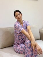 Pyjama Chemise Demi Manches Coton Violet  Imprimé – Image 2