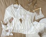 Parure Blanche 7 Pièces Satin De Soie