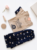 Pyjama pantacourt Coton Beige & Marron "Coffee"