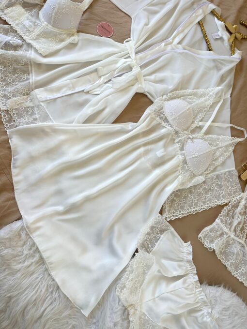 Parure Blanche 7 Pièces Satin De Soie – Image 3