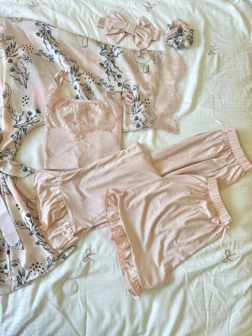 Parure Coton Viscose Rose Nude 5 pièces & 2 Accessoires – Image 2