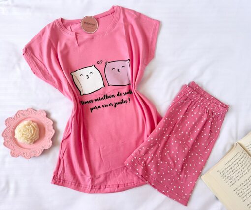 Pyjama Short Demi Manches Coton Rose – Image 1