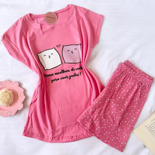 Pyjama Short Demi Manches Coton Rose